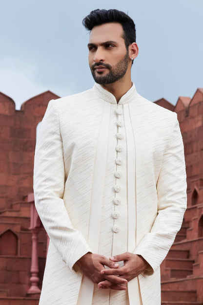 Cream Colour Art Silk Thread Embroidery Work 4 Pcs Jacket Set