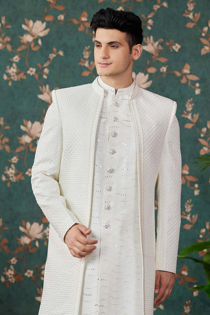 Cream Colour Art Silk Thread Work 3 Pcs Indo Western