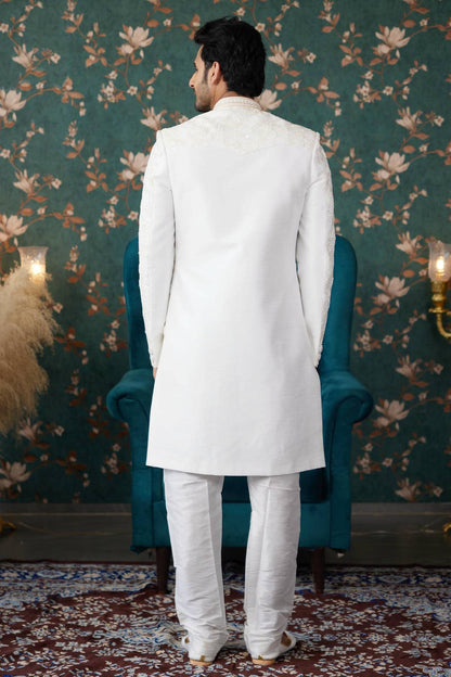 Cream Colour Art Silk Thread Work Sherwani