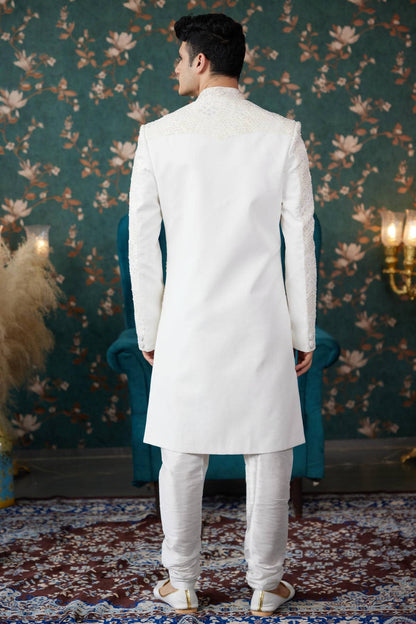 Cream Colour Art Silk Thread Work Sherwani