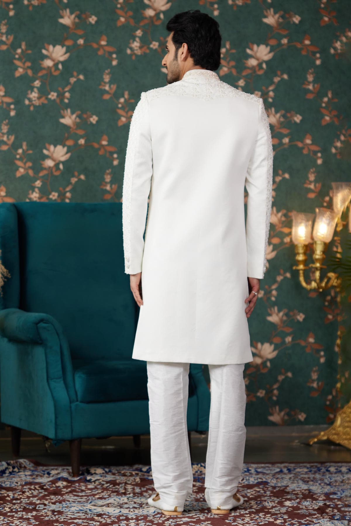 Cream Colour Art Silk Thread Work Sherwani