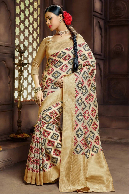 Cream Colour Banarasi Silk Woven Saree SD1100163