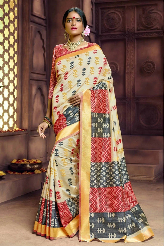 Cream Colour Banarasi Silk Woven Saree SD1100168