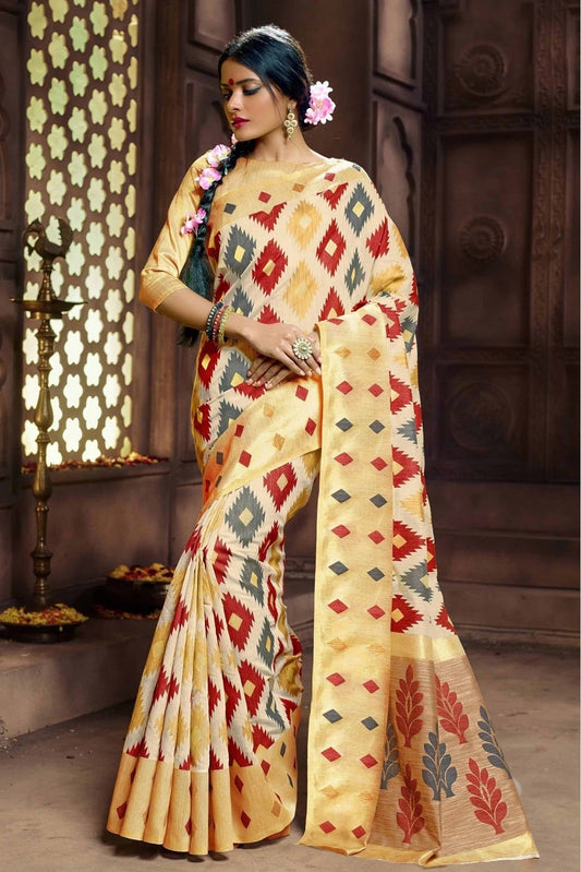 Cream Colour Banarasi Silk Woven Saree SD1100170