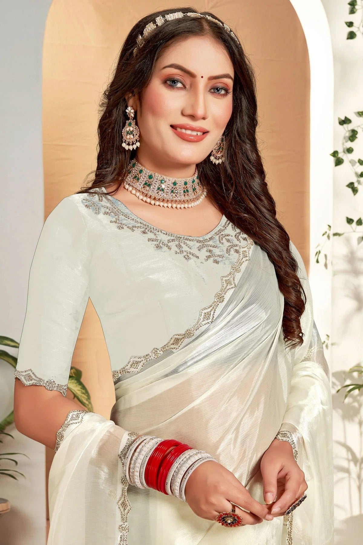 Cream Colour Burberry Silk Designer Saree SD1121816 A