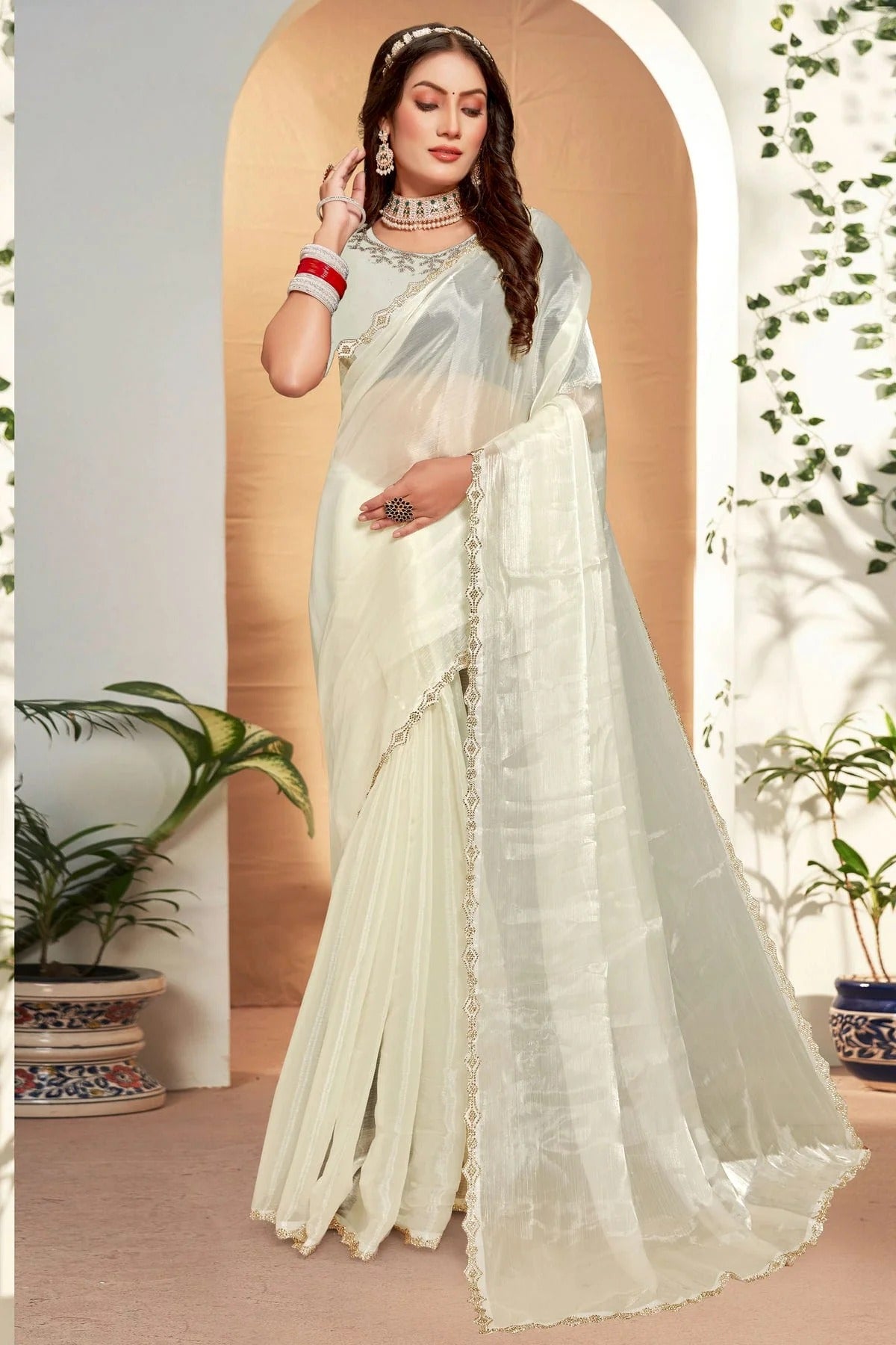 Cream Colour Burberry Silk Designer Saree SD1121816