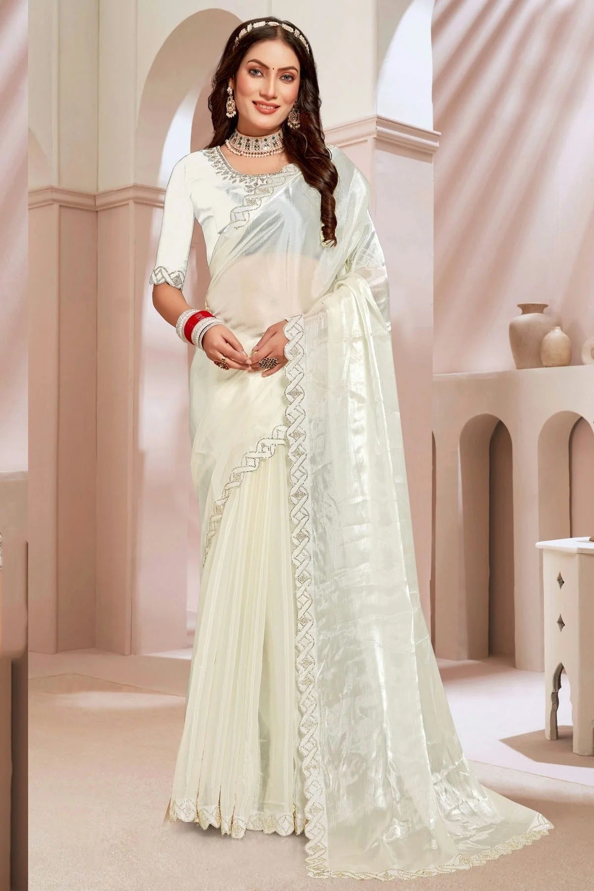 Cream Colour Burberry Silk Designer Saree SD1121827
