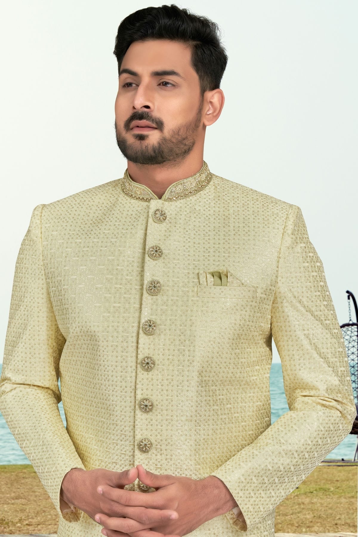 Cream Colour Champion Silk Sherwani SH1040515 A