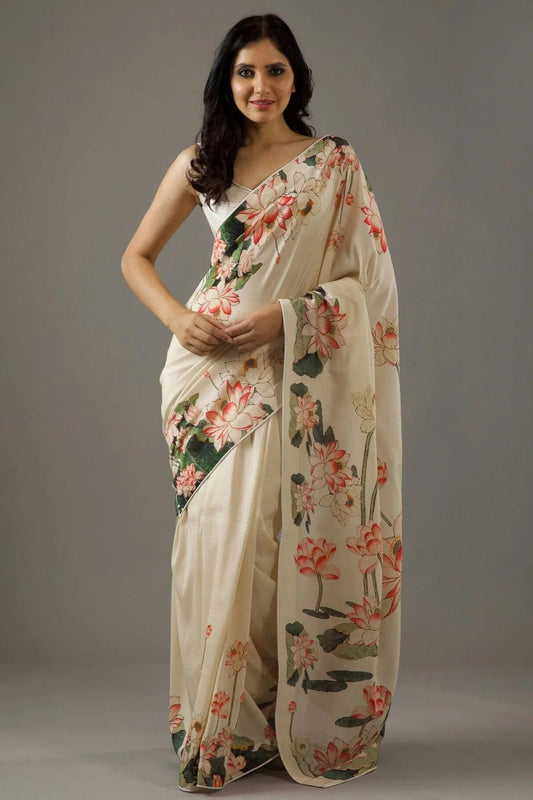 Cream Colour Chiffon Printed Saree SD1180041