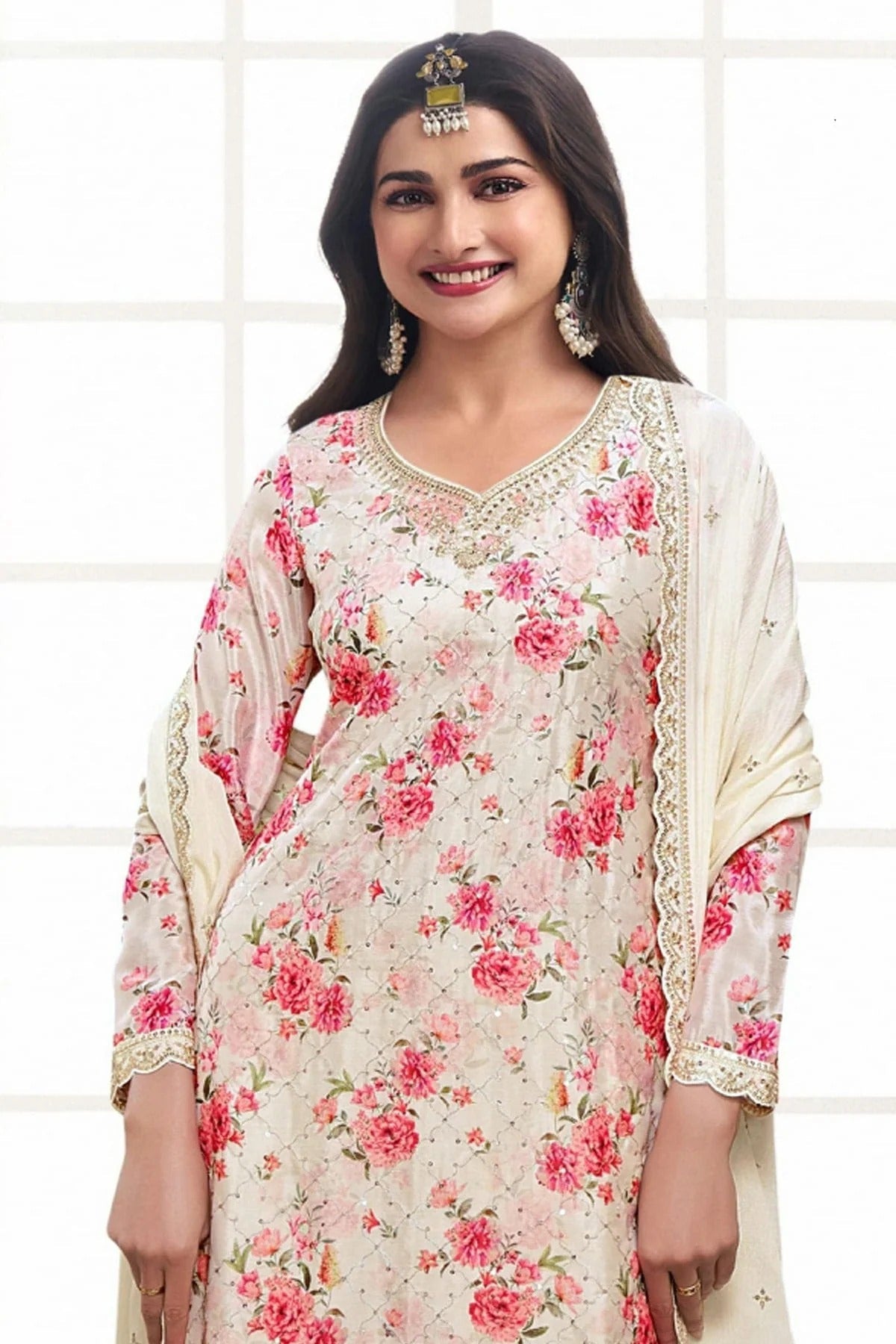 Cream Colour Chinon Sharara Suit SM1110675 A