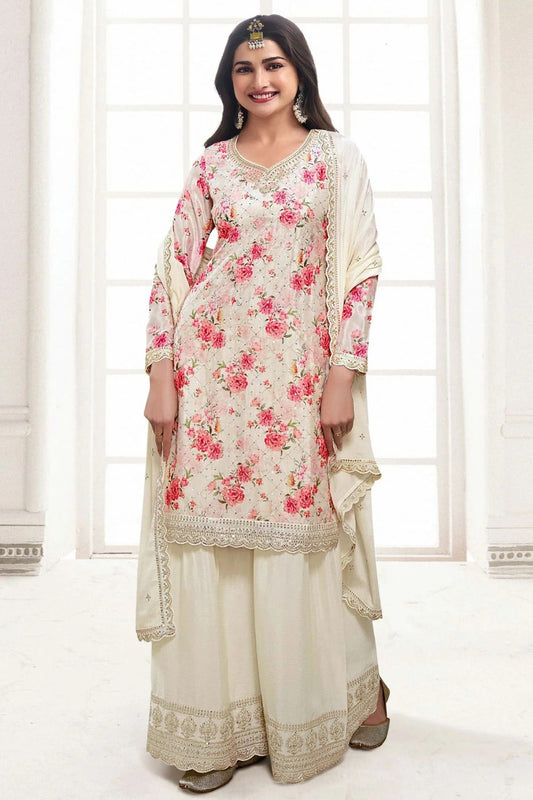 Cream Colour Chinon Sharara Suit SM1110675