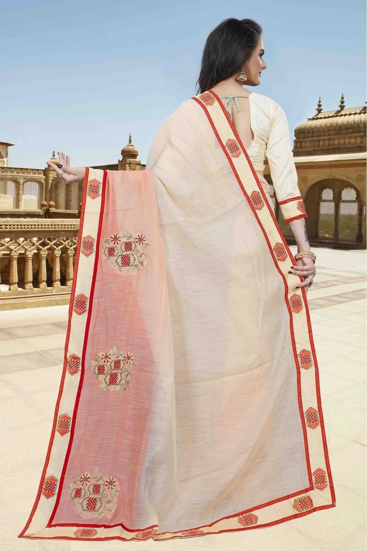 Cream Colour Cotton Designer Saree SD1120547 A
