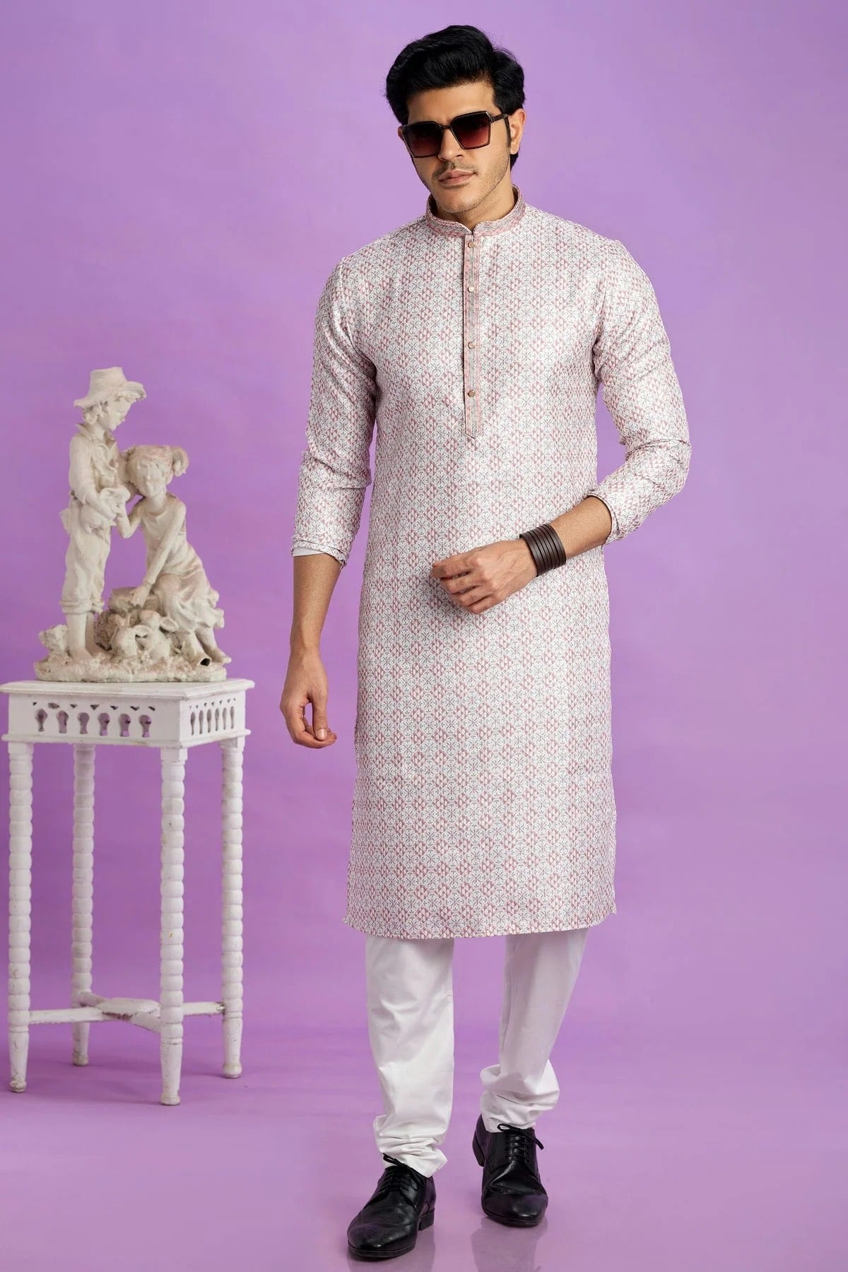 Cream Colour Cotton Pintex Work Kurta Pajama KP1230187 A
