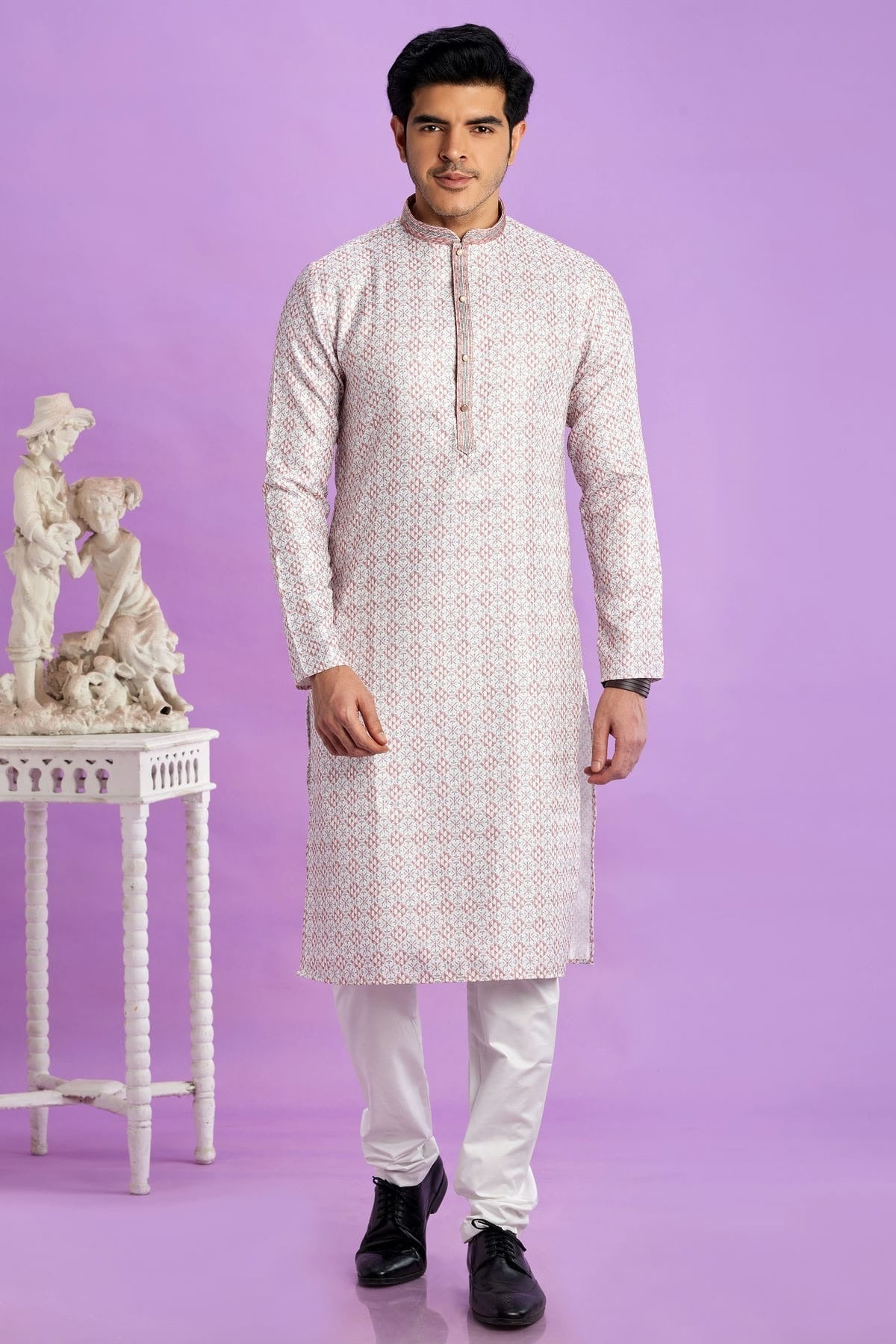 Cream Colour Cotton Pintex Work Kurta Pajama KP1230187