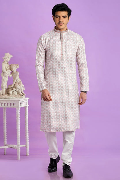 Cream Colour Cotton Pintex Work Kurta Pajama KP1230187