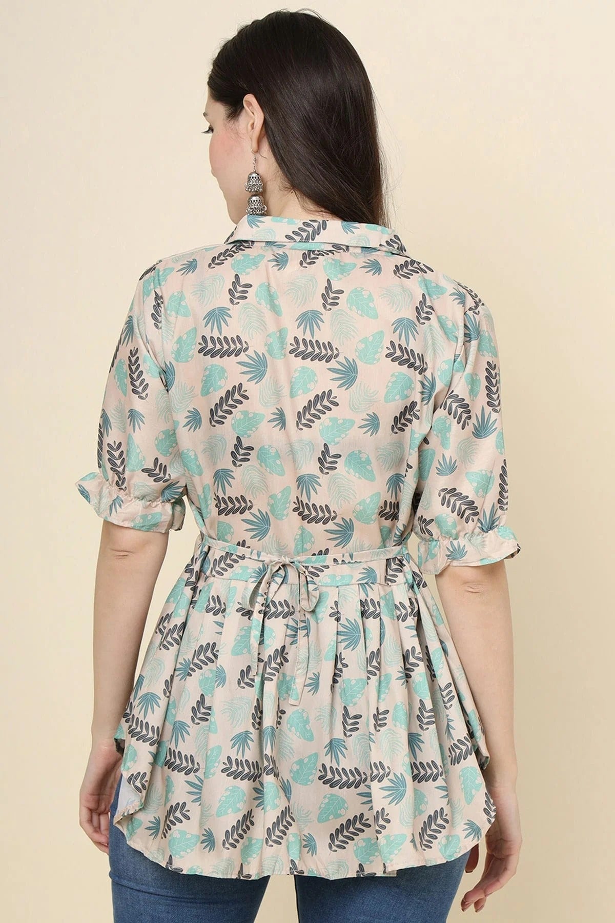 Cream Colour Cotton Printed Work Readymade Top TP1110774 A