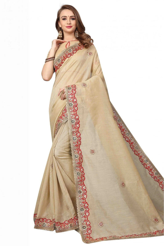 Cream Colour Cotton Silk Embroidery Saree SD1120127