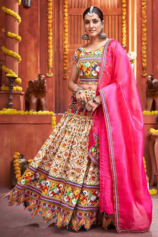 Cream Colour Cotton Silk Navratri Lehenga Choli LC1240074