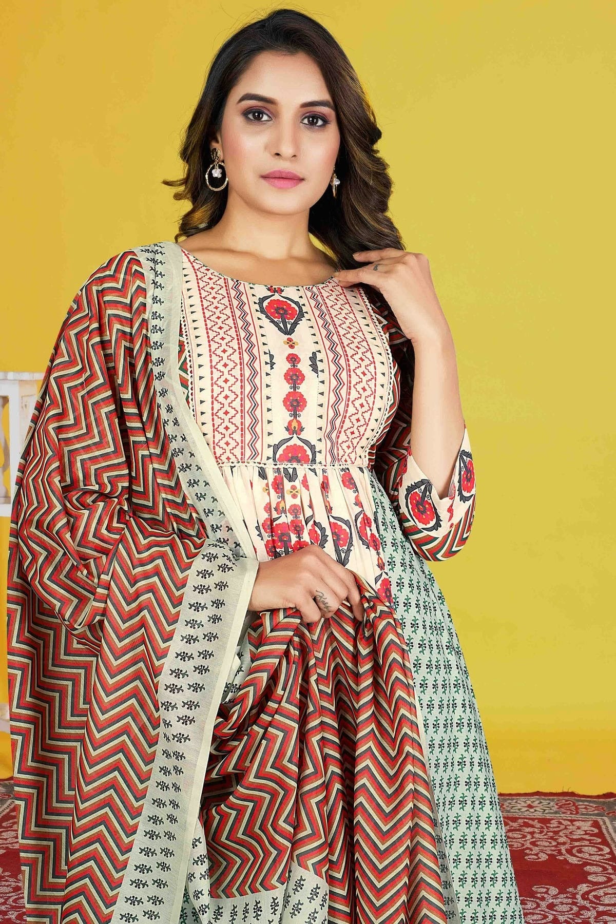 Cream Colour Cotton Stitched Anarkali Suit SS1140956 A