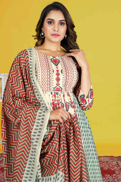 Cream Colour Cotton Stitched Anarkali Suit SS1140956 A