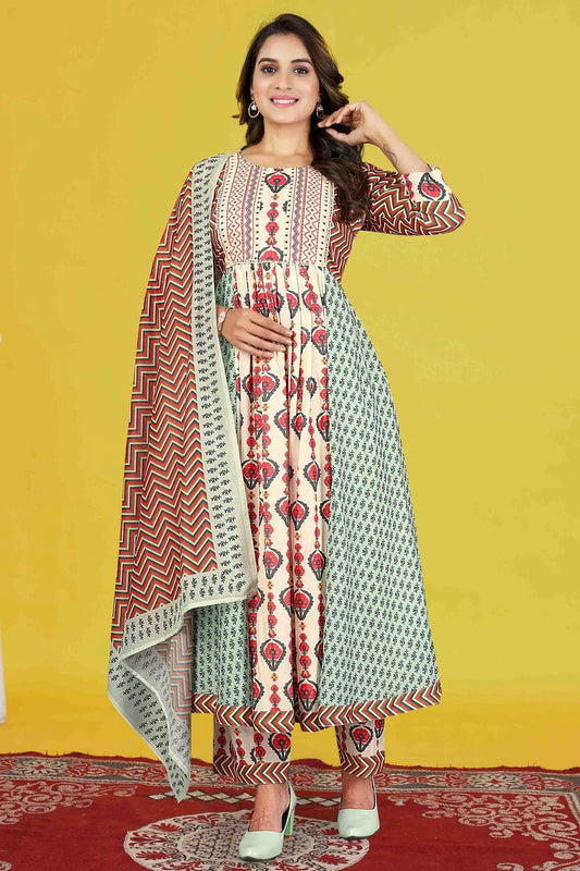 Cream Colour Cotton Stitched Anarkali Suit SS1140956