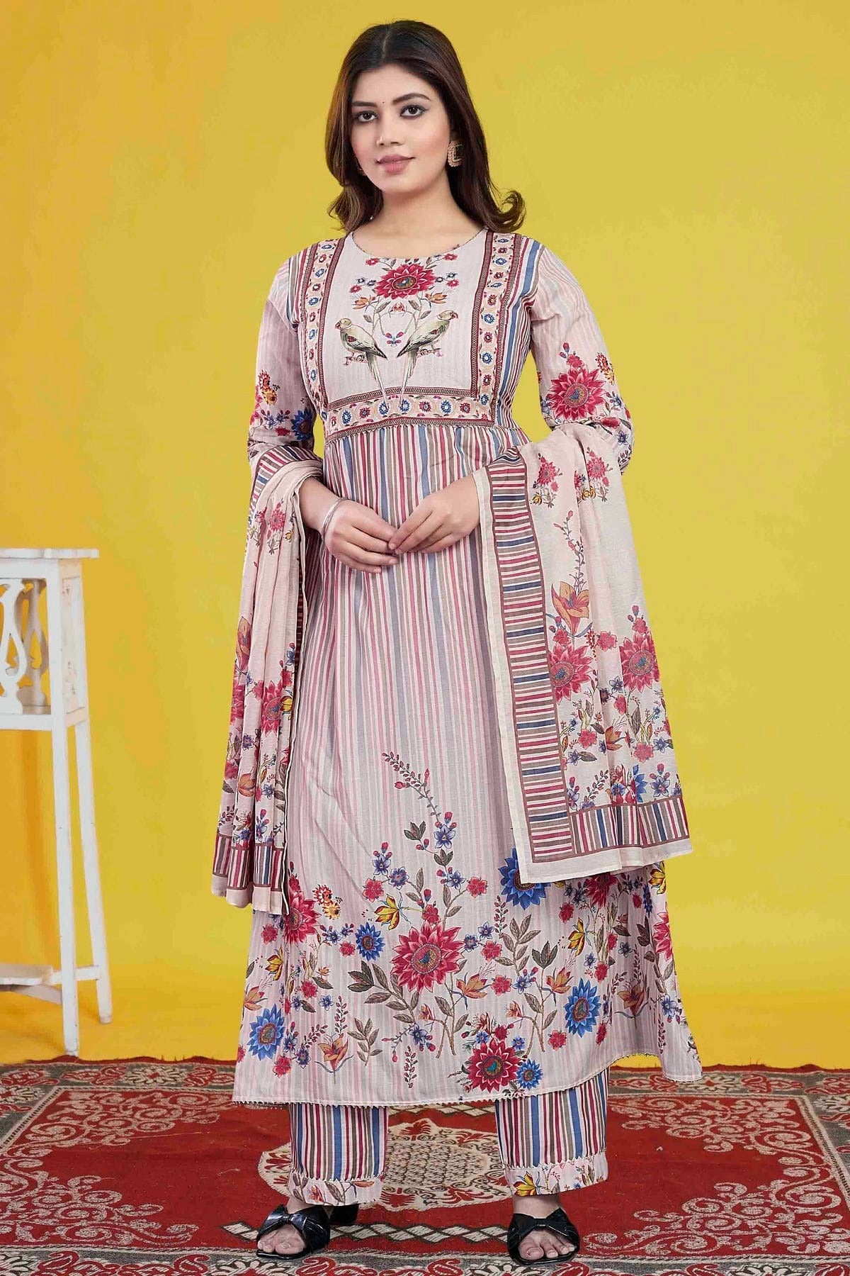 Cream Colour Cotton Stitched Pant Style Suit SS1140951