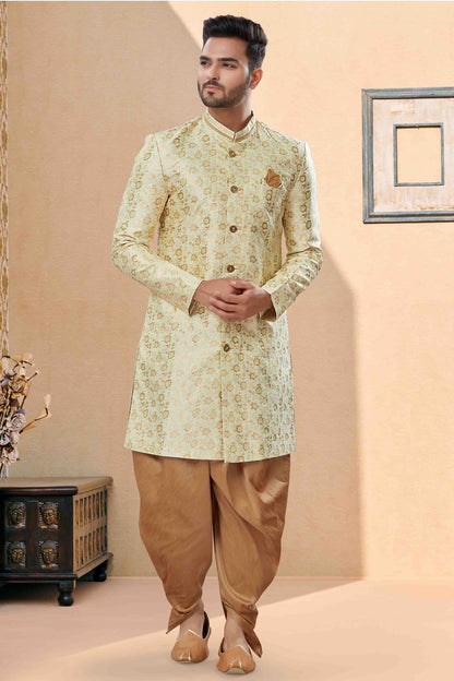 Cream Colour Dhoti Sherwani In Banarasi Jacquard Fabric SH1040405