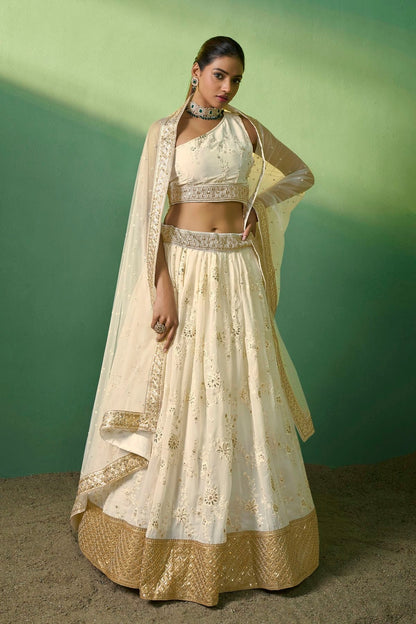 Cream Colour Embroidery Georgette Lehenga Choli LD1080778