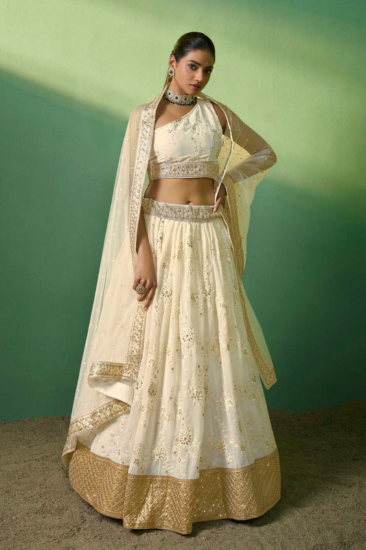 Cream Colour Embroidery Georgette Lehenga Choli LD1080778
