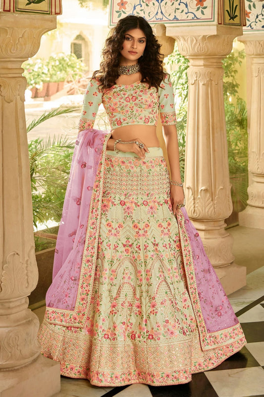 Cream Colour Embroidery Organza Lehenga Choli LD1080816