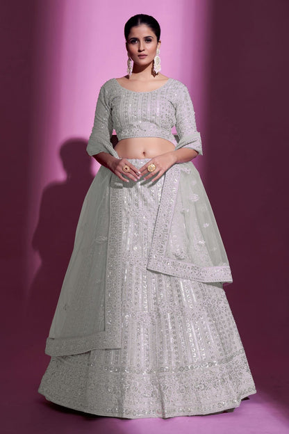 Cream Colour Embroidery Soft Net Lehenga Choli LD1080709