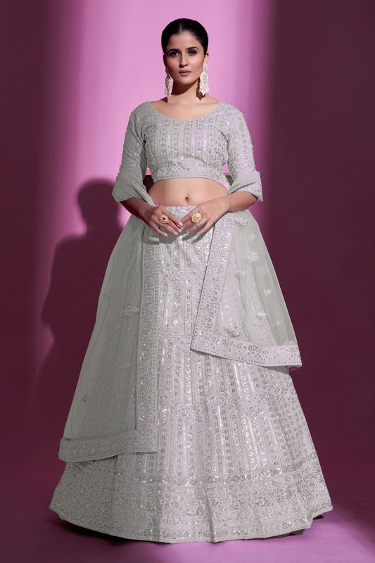 Cream Colour Embroidery Soft Net Lehenga Choli LD1080709