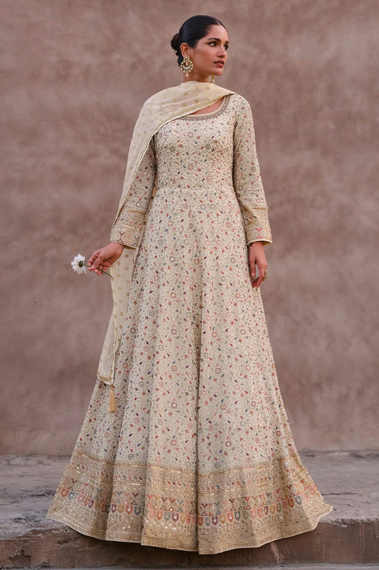 Cream Colour Faux Georgette Anarkali Suit SM1140124