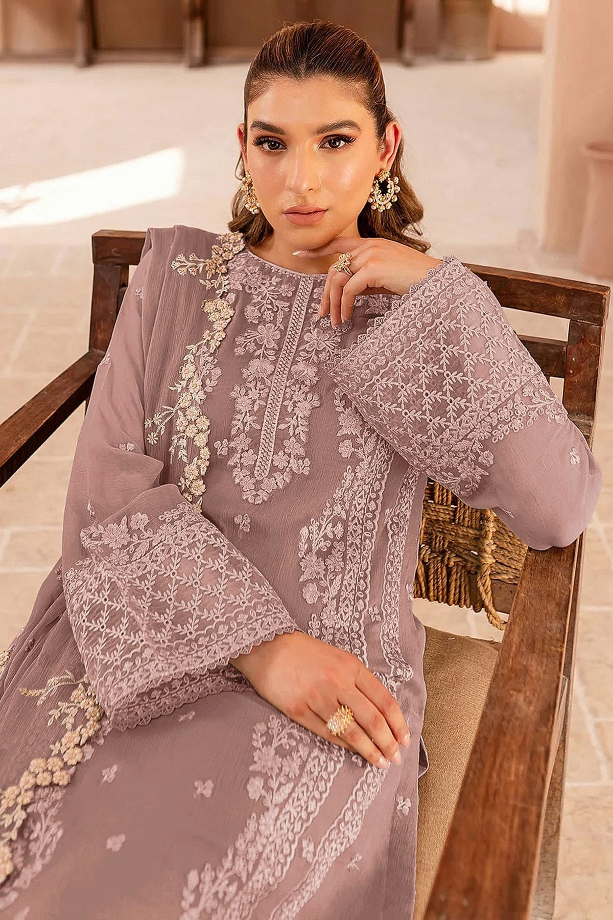 Cream Colour Faux Georgette Semi Stitched Pakistani Suit SM1140477 A