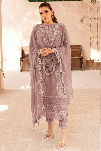 Cream Colour Faux Georgette Semi Stitched Pakistani Suit SM1140477