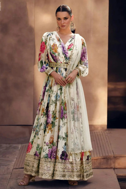 Cream Colour Georgette Anarkali Suit SM1140084