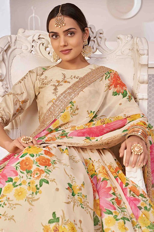 Cream Colour Georgette Designer Lehenga Choli LC1240045 B