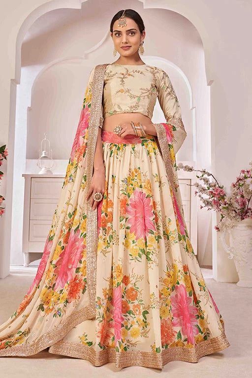 Cream Colour Georgette Designer Lehenga Choli LC1240045