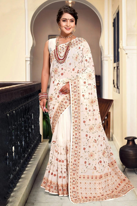 Cream Colour Georgette Designer Saree LC1121642