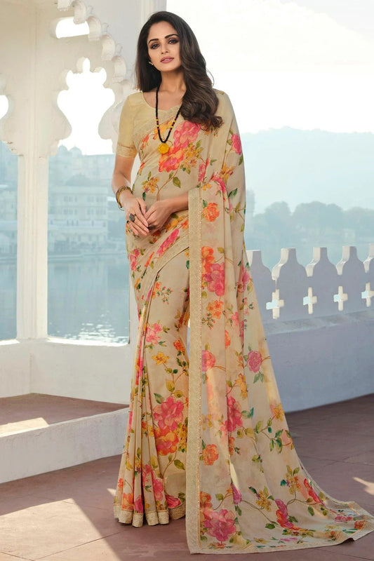 Cream Colour Georgette Printed Saree SD1180073