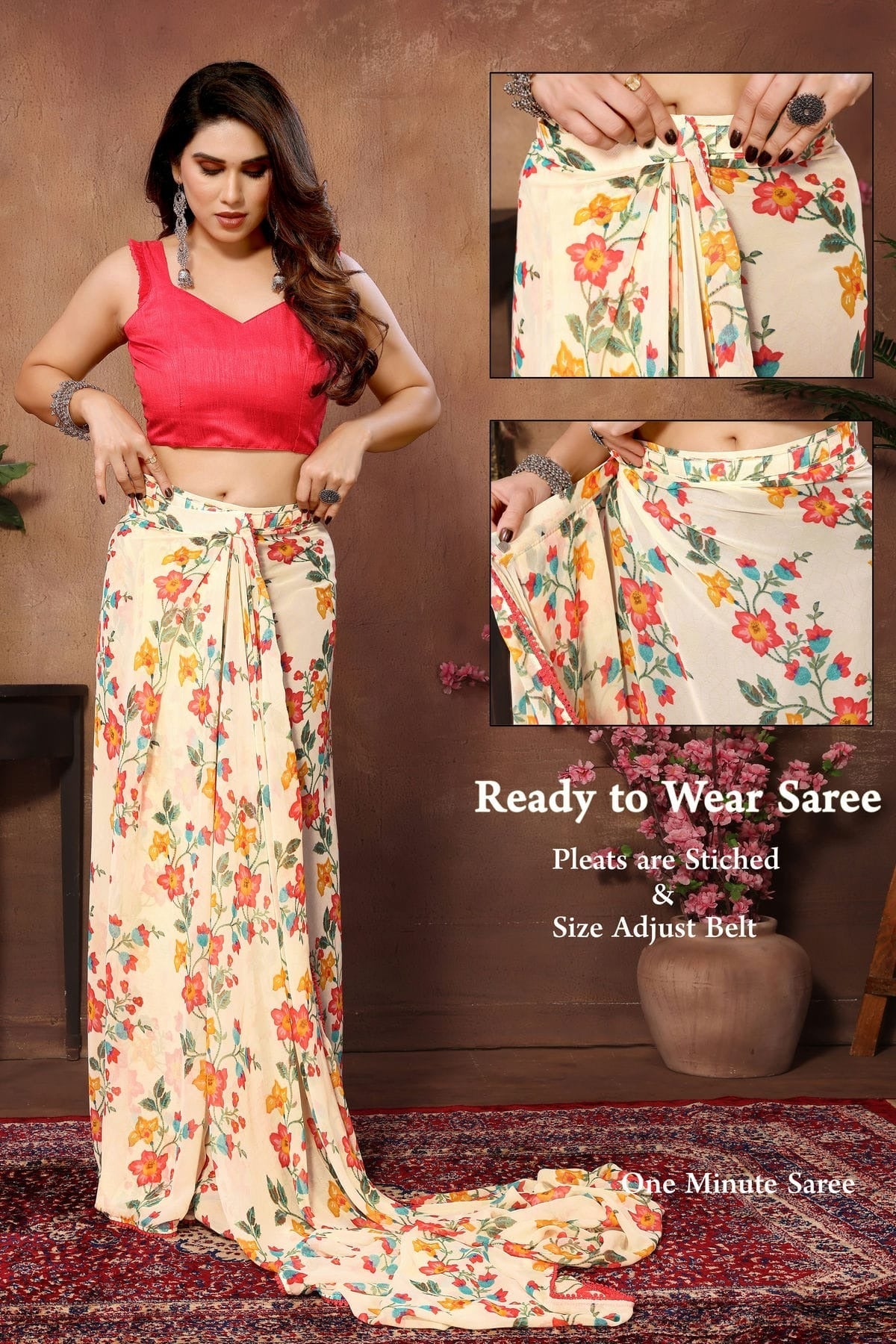 Cream Colour Georgette Ready To Wear Saree SD1180016 A