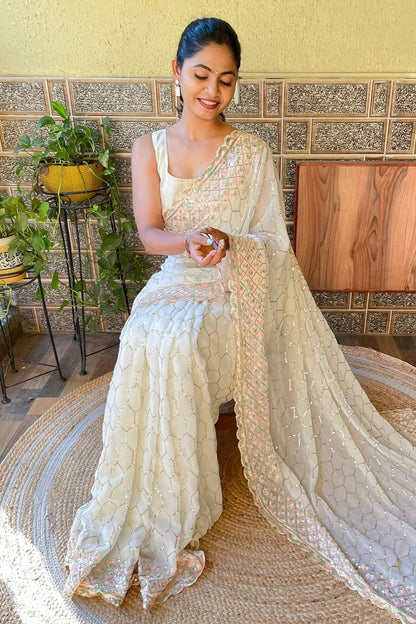 Cream Colour Georgette Saree SD1110149 A