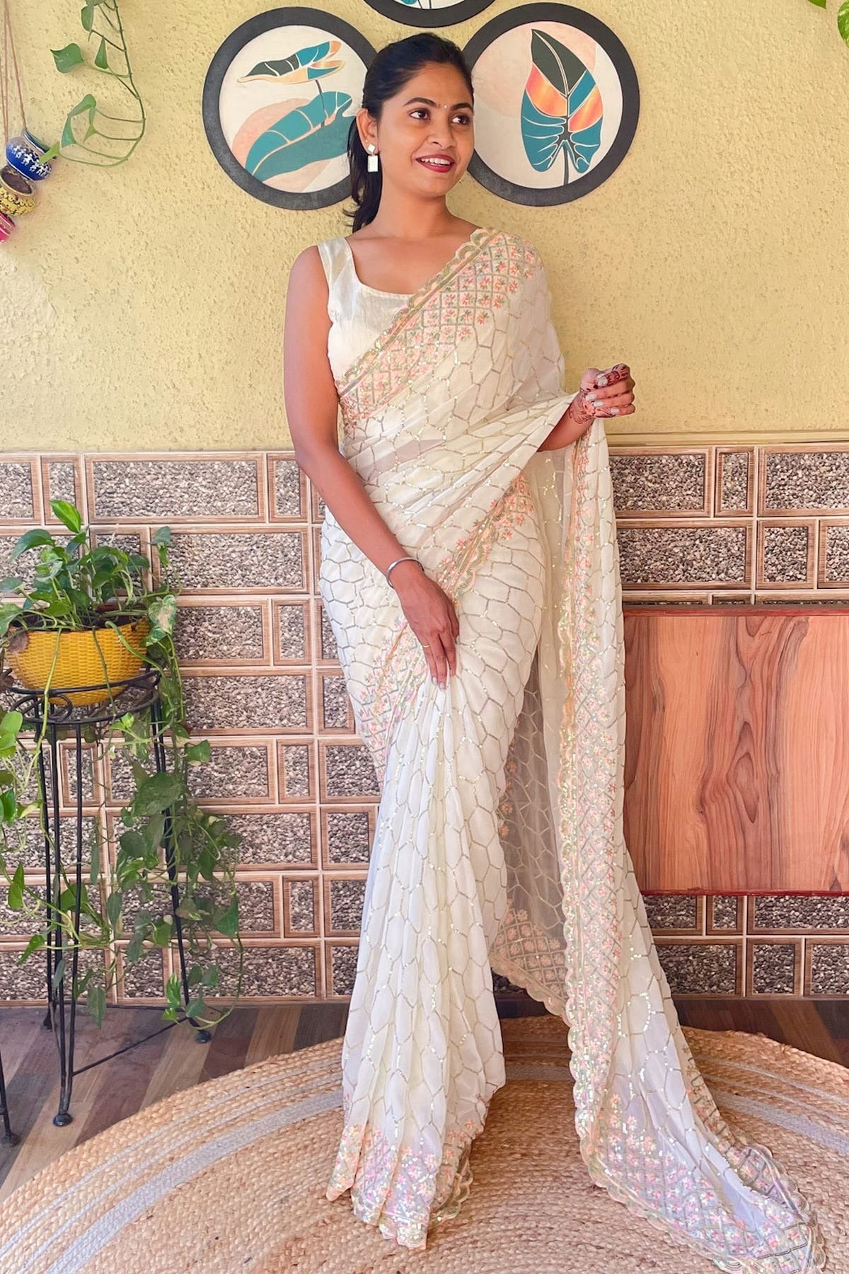 Cream Colour Georgette Saree SD1110149