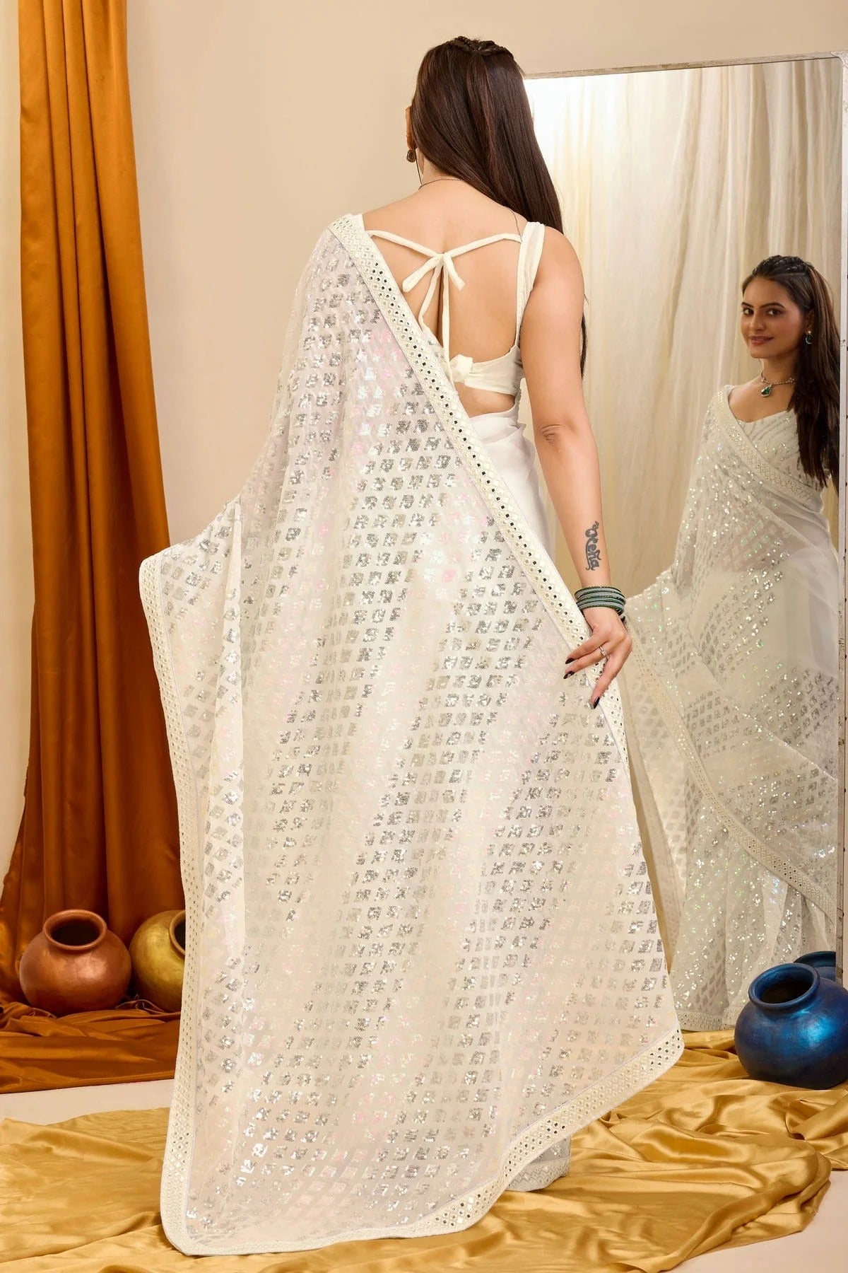 Cream Colour Georgette Saree SD1110223 A