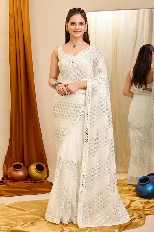 Cream Colour Georgette Saree SD1110223