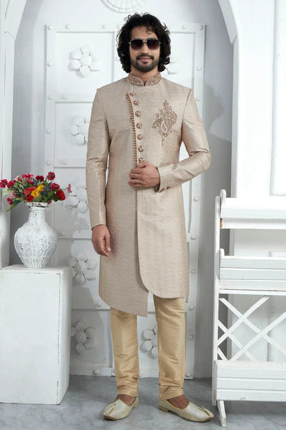 Cream Colour Georgette Sherwani With Churidar Pant SH1230075 A
