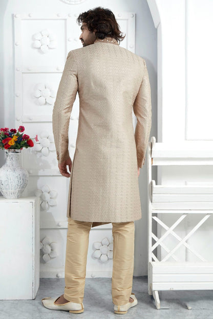Cream Colour Georgette Sherwani With Churidar Pant SH1230075 B