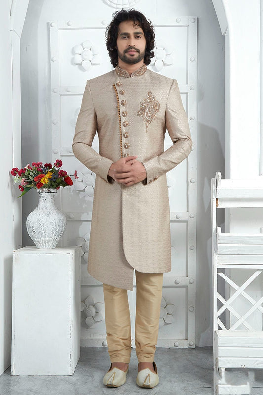 Cream Colour Georgette Sherwani With Churidar Pant SH1230075