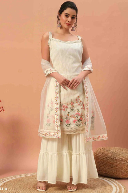 Cream Colour Georgette Stitched Sharara Suit SS1140740