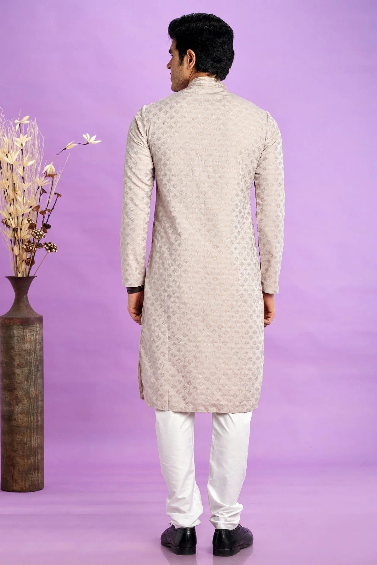 Cream Colour Jacquard Art Silk Pintex Work Kurta Pajama KP1230204 B